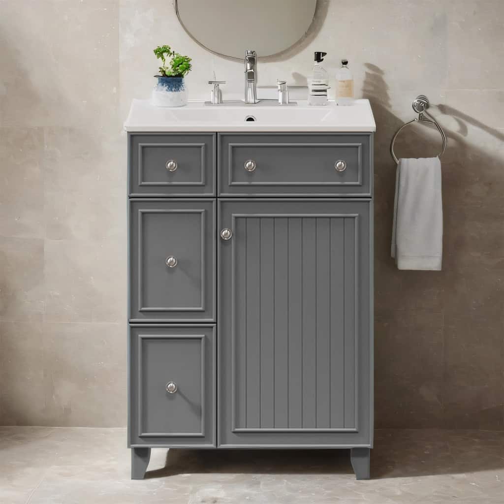 24" Bathroom Vanity with Ceramic Sink, Two Drawers, Soft-Close Door