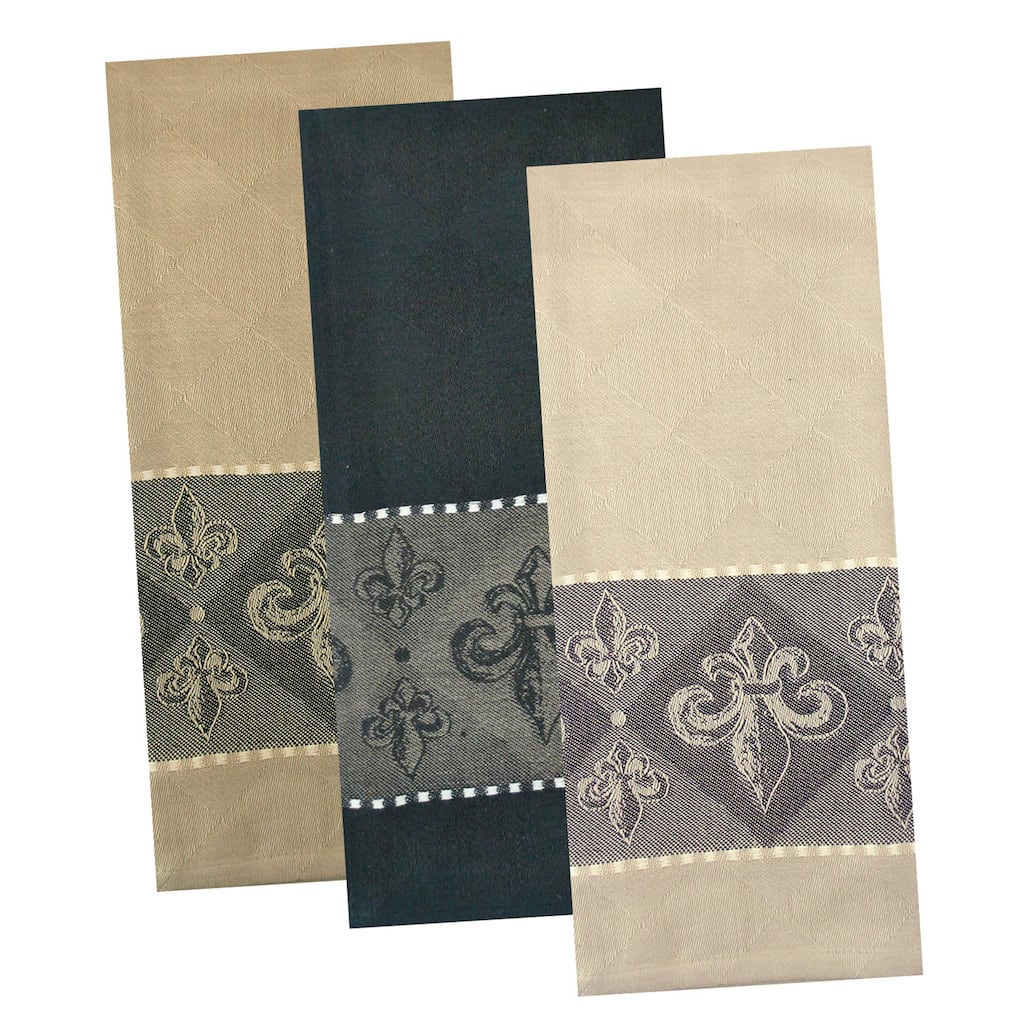 Design Imports Assorted Fleur De Lis Jacquard Dishtowel (Set of 3)
