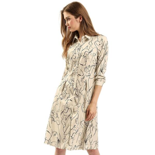 Shop Women S Business Casual Work Printed A Line Midi Shirt Dress