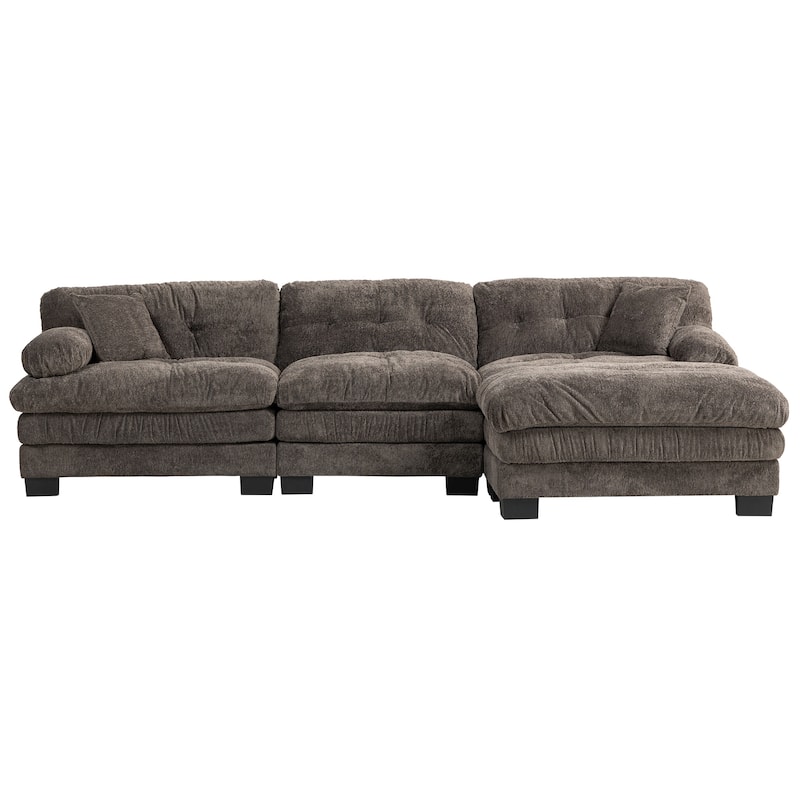 120.87" Chenille L-Shaped Sectional Sofa with Reversible Design, and 3-Seat Sleeper & Ottoman - Dual-Layer Cushion