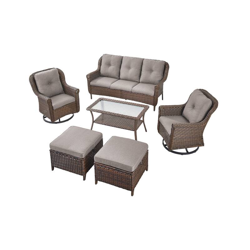 Outdoor Patio Sofa with 2 Swivel Chair Table,2 Ottomans
