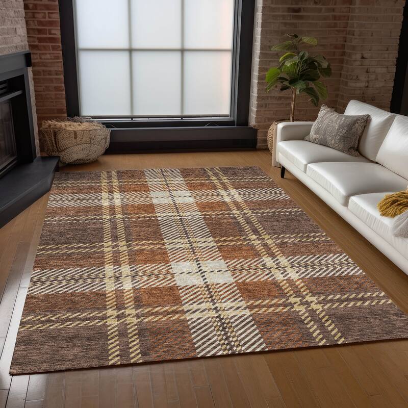 Machine Washable Indoor/ Outdoor Chantille Plaid Cozy Rug