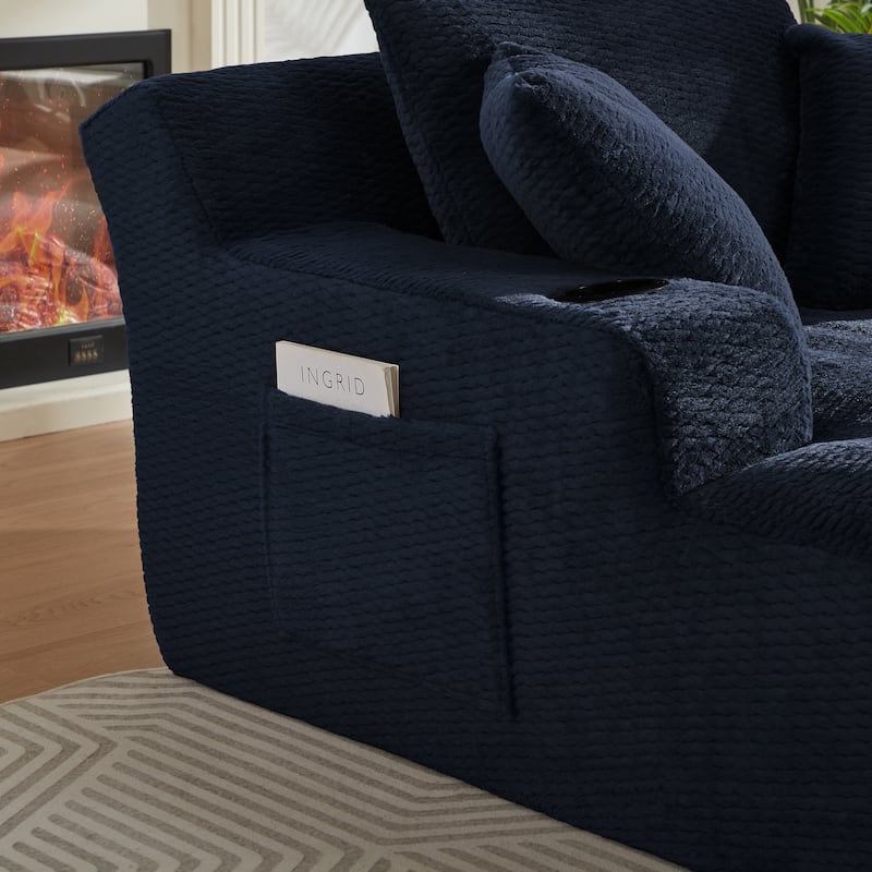 Comfy Sleeper Sofa Single Chaise Lounge w/ Cup Holders & Side Pockets