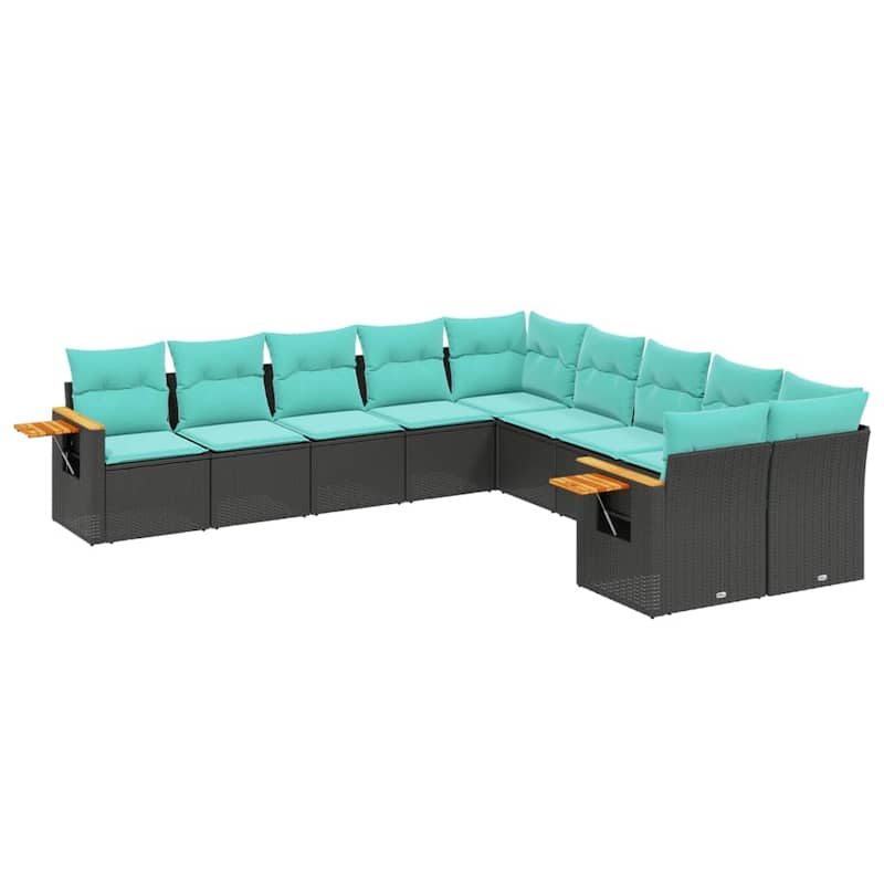 vidaXL 10 Piece Patio Sofa Set with Cushions Black Poly Rattan