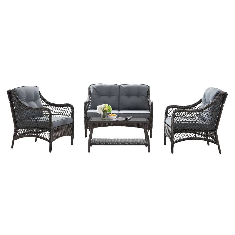 Corvus Vasconia Outdoor 4-piece Brown Wicker Sofa Set - Grey