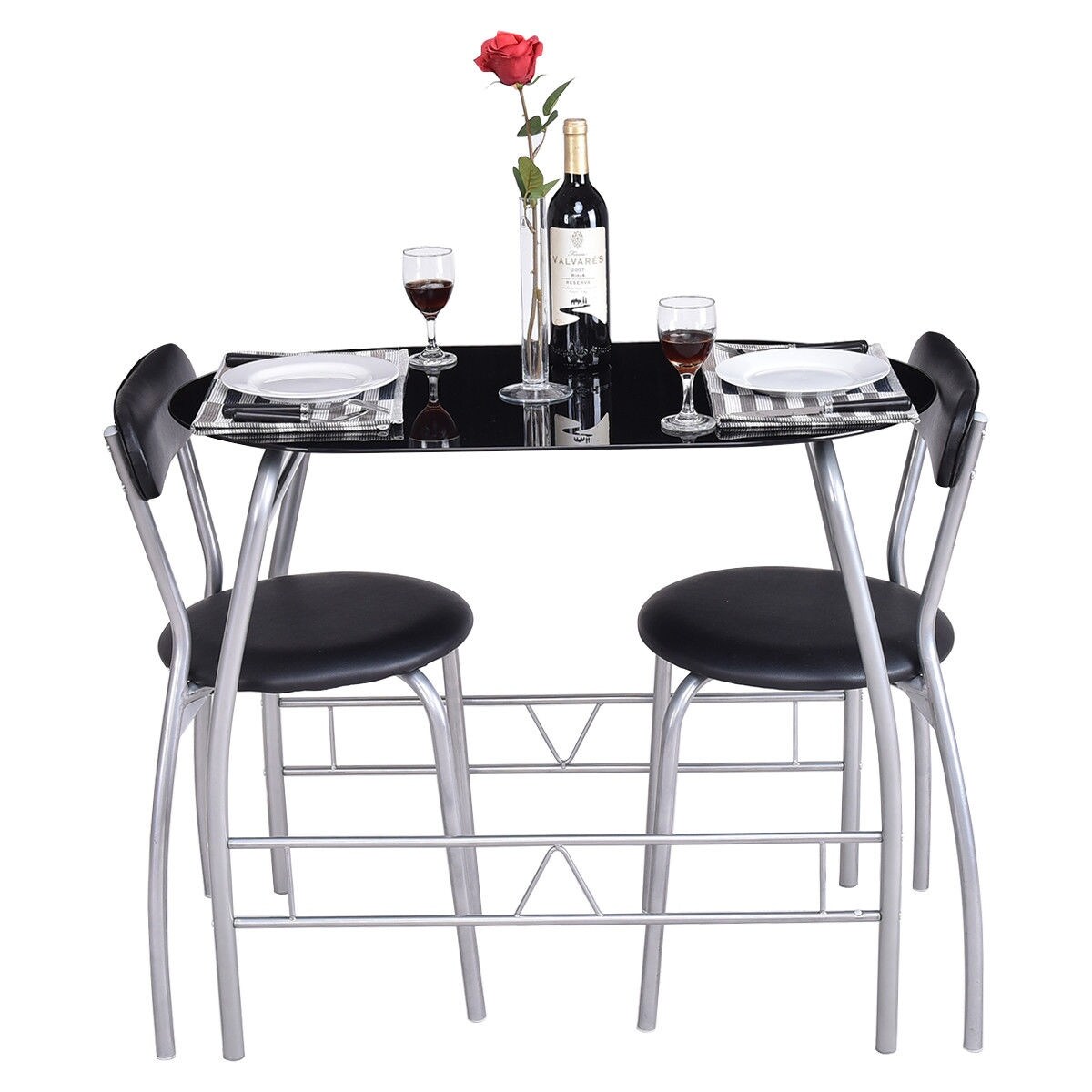 Shop Costway 3 Pc Bistro Set Dining Room Breakfast Chairs Tempered