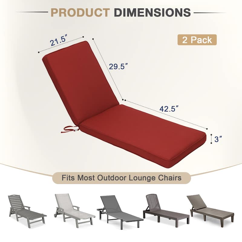 Aoodor Patio Chaise Lounger Cushions Set of 2, Olefin Fabric, Water-Resistant, 72x21x3 Inches(Only Cushions)