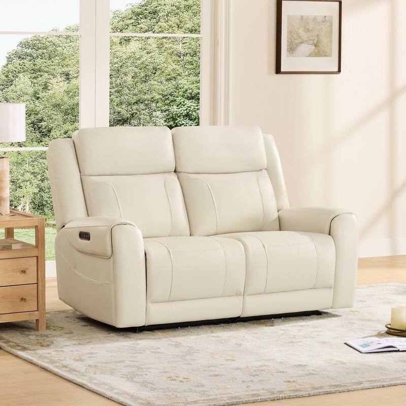 Spruce & Spring Leo Power Wall Hugger Reclining Sofa with Multi-Function Console - 2 Pieces - Cream