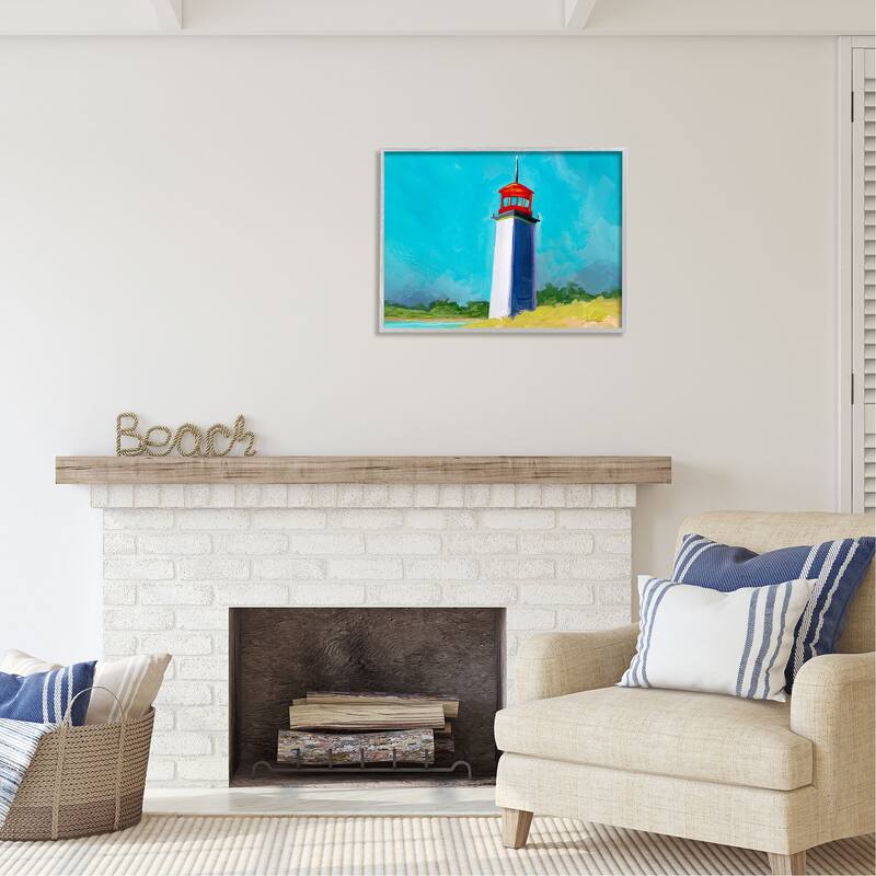 Stupell Vivid Blue Lighthouse Framed Giclee Art Design by Liz Jardine