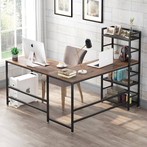 Tribesigns 59 Inch L Shaped Computer Desk with 4-Tier Storage Shelves