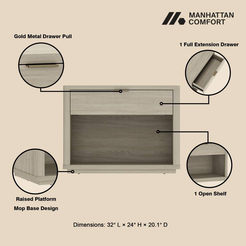 Manhattan Comfort Evelyn 32 Nightstand 2.0 with 2 Full Extension Drawers Set of 2