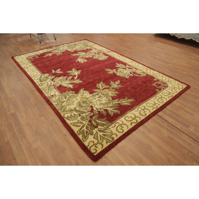 Red Floral Indian Area Rug 6x10 - 9' 8'' X 6' 4''