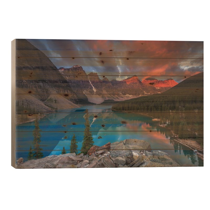 Moraine Glory Print On Wood by Sergio Lanza - Multi-Color - 18x26x1.5