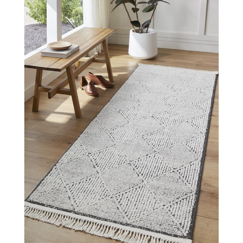 Livabliss Scandinavian Berlin Diamond Area Rug - 6'7" x 9' - Ivory/Black