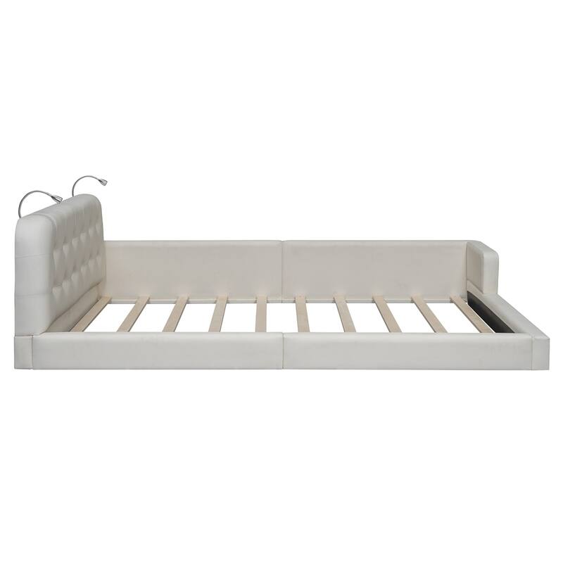Queen Size Upholstered Platform Bed with 2 Reading Lights