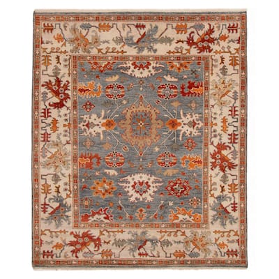 ECARPETGALLERY Hand-knotted Modern Oushak Dark Blue Wool Rug - 7'11 x 9'11
