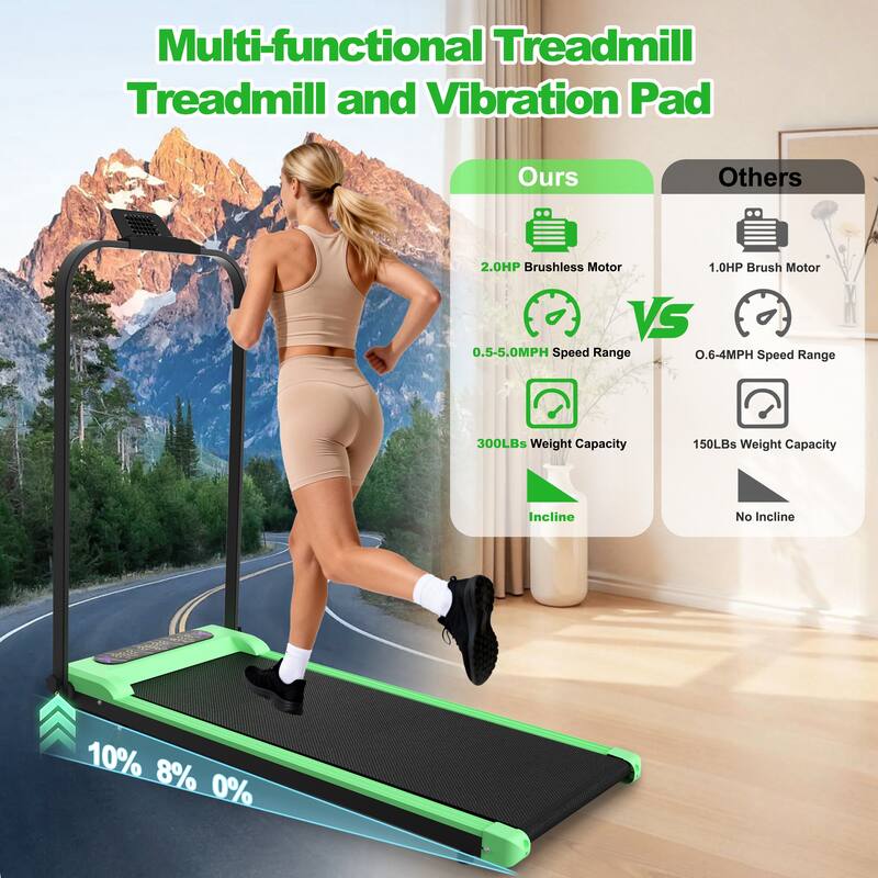 Foldable Treadmill with Handle Bar Incline, 2 in 1 Upgrade Portable Under Desk Walking Pad and Vibration Pad with Remote Control