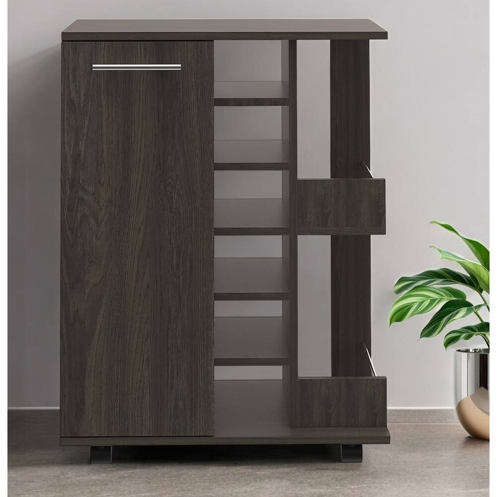 HomeRoots Espresso Rolling Bar Cart With Wine Storage - 23.70 in. x 32.40 in. x 14.80 in.