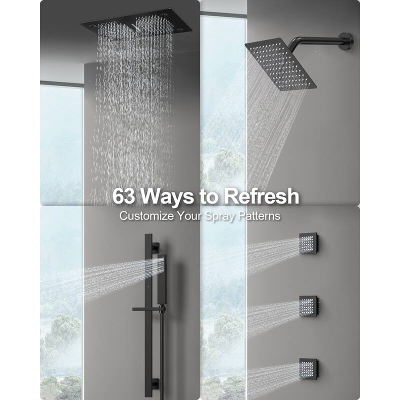 GRANDJOY LED Music Shower System 28"&6" Dual Shower Heads with 3 Body Jets