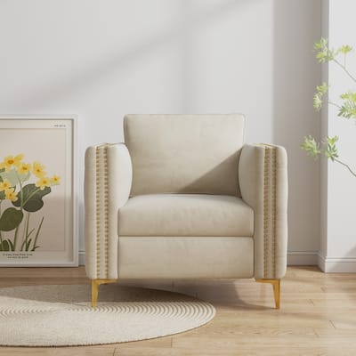 Velvet Fabric Accent Chair with Metal Legs,Arm Chair for Living Room