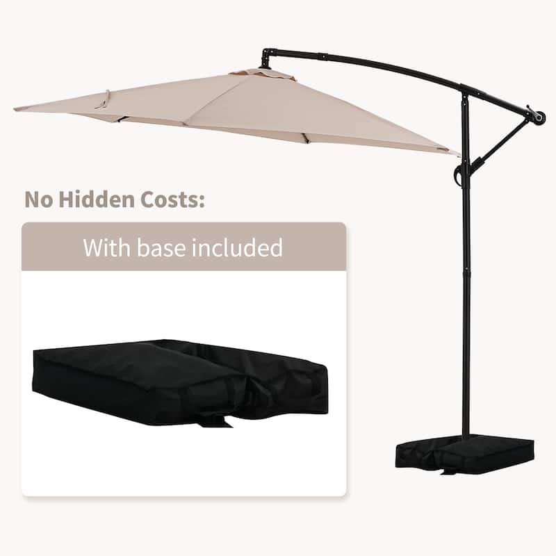Ainfox 10ft Offset Hanging Market Patio Umbrella With Base