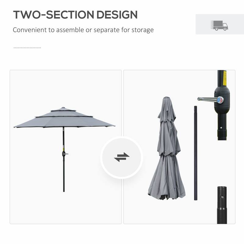 9FT 3-Tier Outdoor Patio Umbrella with Crank and Push Button Tilt, Dark Gray