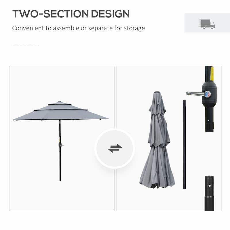 9FT 3 Tiers Patio Umbrella Outdoor Market Umbrella with Crank, Push Button Tilt for Deck, Backyard and Lawn