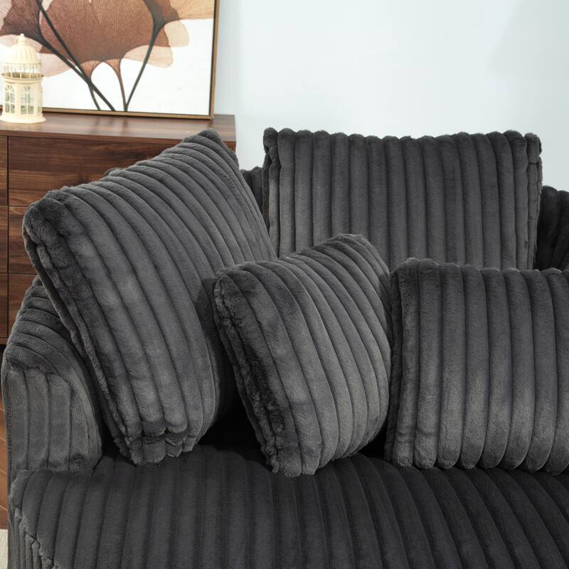 Modern Sofa Chair Round Accent Barrel Chair With 5 Pillows and Storage Ottoman
