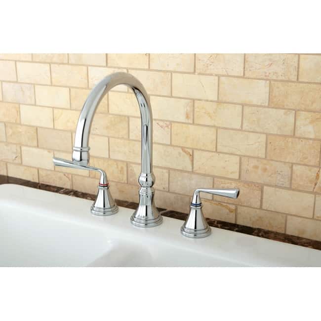 Kingston Brass Silver Sage Widespread Kitchen Faucet with Metal Lever