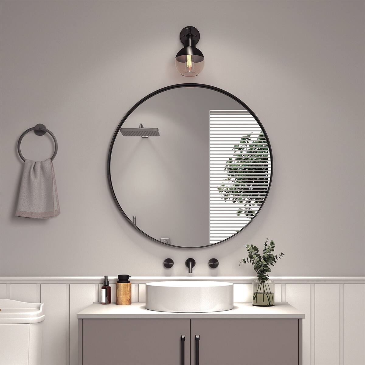 Matte Black Round Bathroom Mirror 30inch, Circle Framed Vanity Mirror for Wall 30"L x 30"W