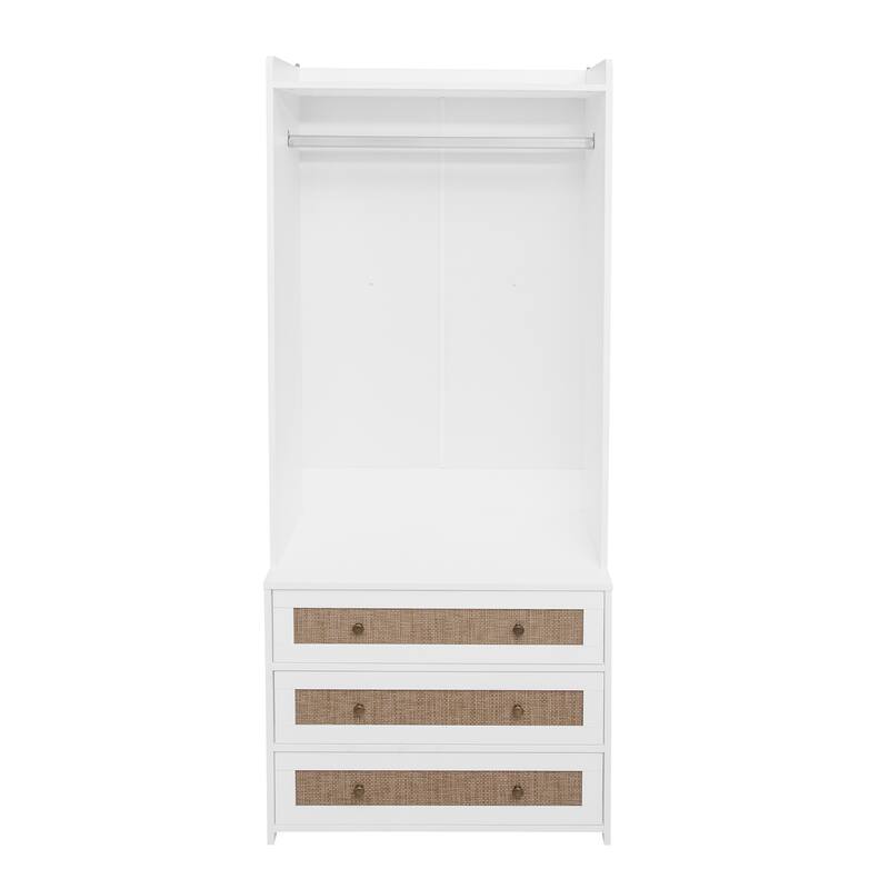 Anmytek Rattan High Wardrobe Armoire with 3 Drawers - Living Room & Bedroom Storage Organizer - 27.56" W × 18.90" D × 70.98"