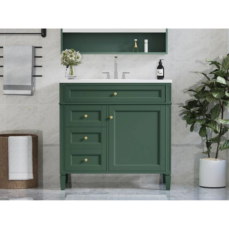 36'' Bathroom Vanity with Top Sink, Modern Bathroom Storage Cabinet with 2 Drawers and a Tip-out Drawer