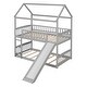 preview thumbnail 16 of 19, Modern Funny Castle House Bed Twin Over Twin Bunk Bed with Roof, Slide, Ladder and Safety Guardrail, Solid Wood Panel Bed