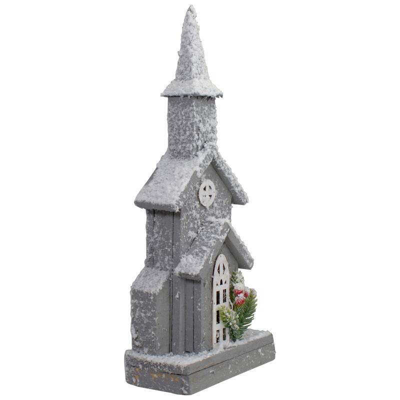 16" Lighted White and Gray Snowy Church Christmas Tabletop Decoration