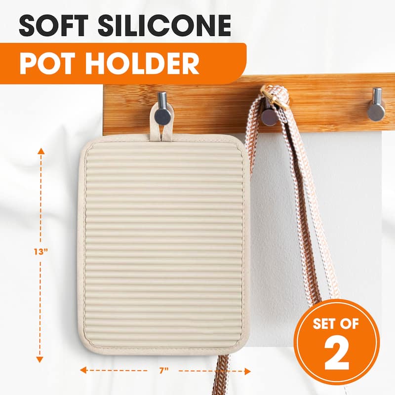 Cheer Collection Ribbed Silicone Pot Holders 2 Pack Cotton Lined