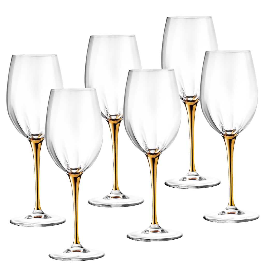 Majestic Gifts Inc European Glass Wine Goblet-Gold Stem-14Oz-Set/6