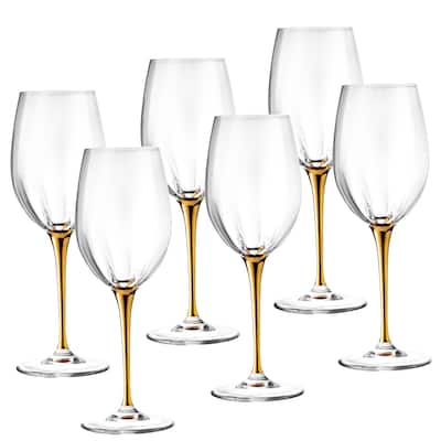Majestic Gifts Inc European Glass Wine Goblet-Gold Stem-14Oz-Set/6