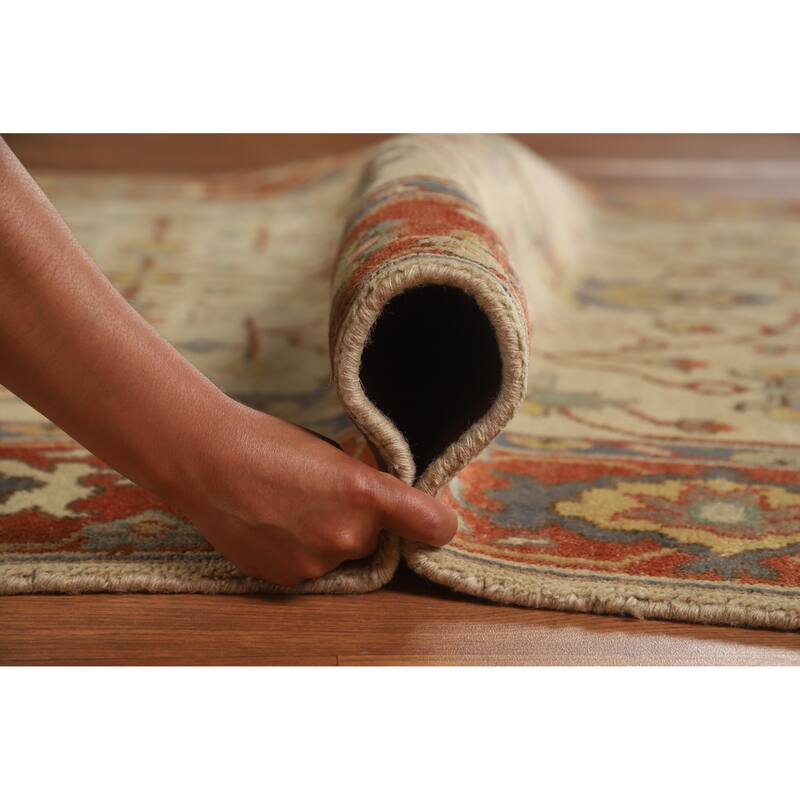 Hand Knotted Oriental 100% Wool Carpet Traditional Floral Beige & Ivories Heriz (serapi) Area Rug - 8' 0'' X 4' 10''