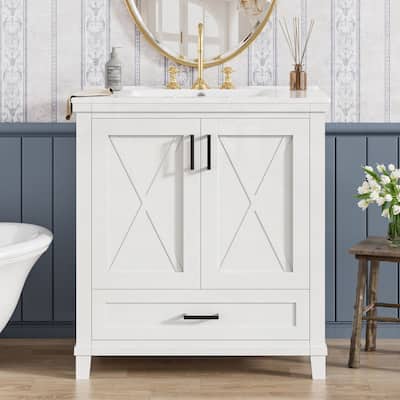 Solid Wood Frame Bathroom Vanity with Single Sink