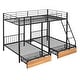 preview thumbnail 14 of 16, Full Over Twin & Twin Bunk Bed, Metal Triple Bunk Bed with Drawers and Guardrails