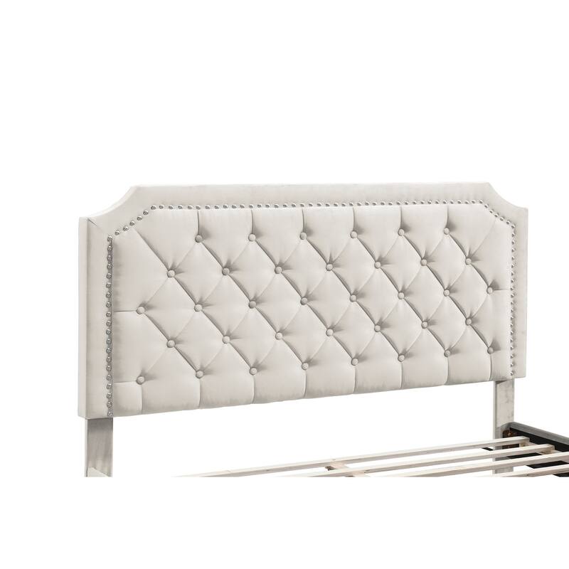 Ava Clipped-Edge Nailhead-Trim Button Tufted Upholstered Platform Bed