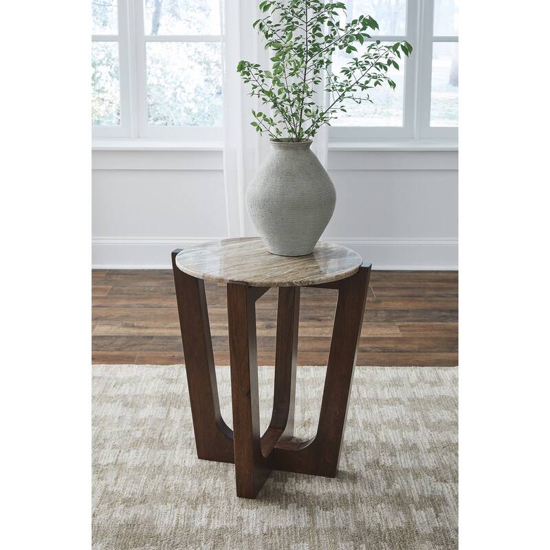 Signature Design by Ashley Tanidore Brown/Gray Round End Table - 22" W x 22" D x 24.25" H - 22" W x 22" D x 24.25" H - Brown - Marble