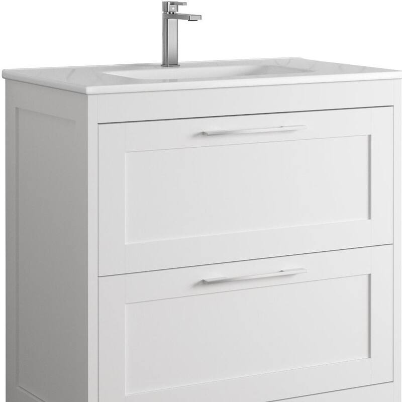 HomeRoots 32" White Wood Freestanding Bathroom Vanity With White Sink And Two Drawers - 32.00 in. x 35.06 in. x 17.75 in.