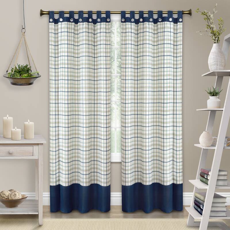 Tattersall Button Tab Top Window Curtain Panel
