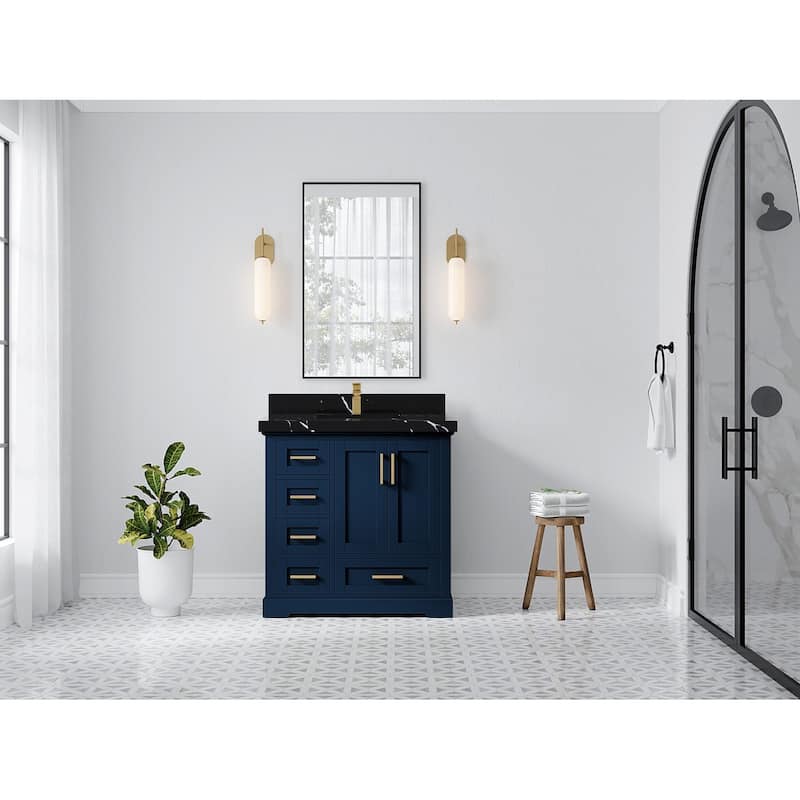Willow Collections 36 x 22 Boston Center Sink Right Bathroom Vanity with Countertop