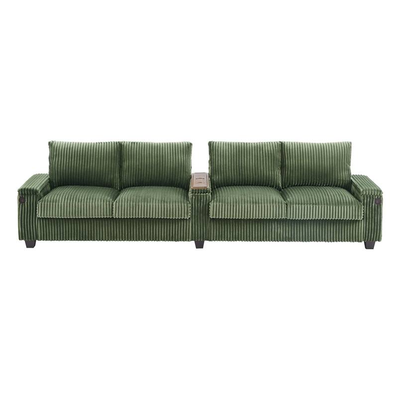 133" Modern 4-Seater Corduroy Sofa Couch with USB Ports, Cup Holders