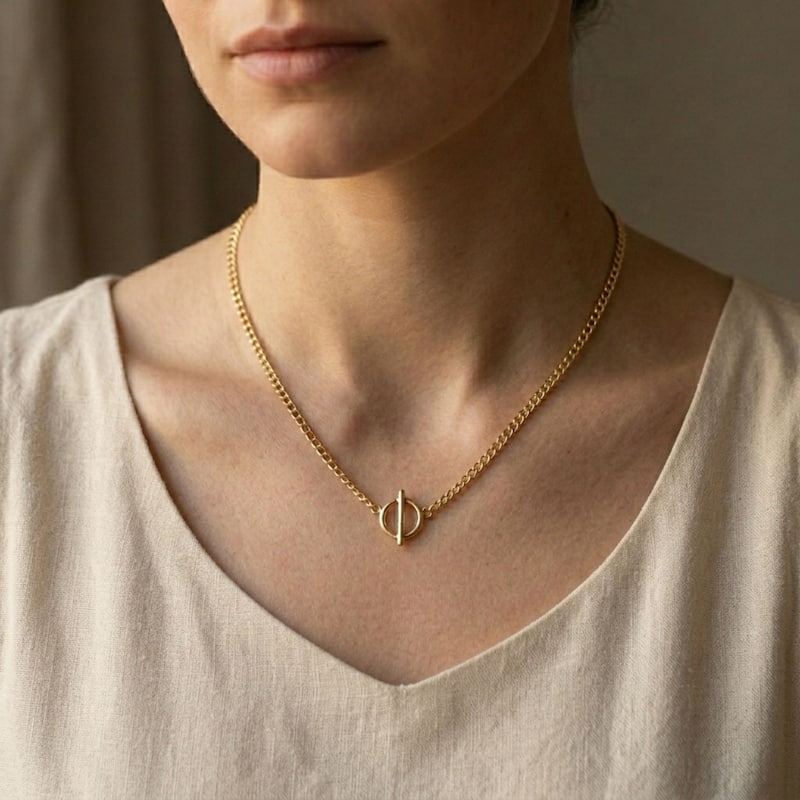 Fremada 10k Yellow Gold Circle & Bar Adjustable Choker Necklace