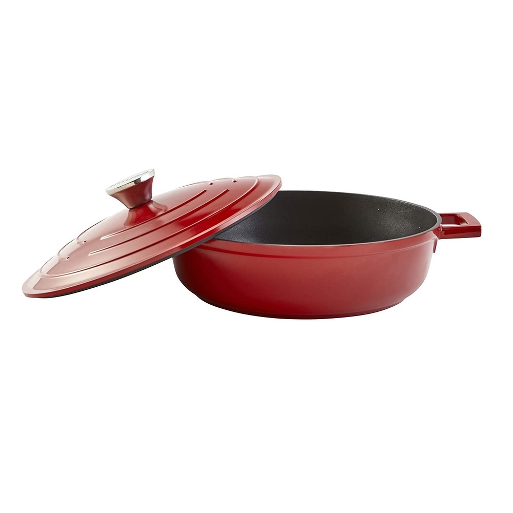 15-Inch Paella Pan With Lid, Red Round cake pan for baking Molde