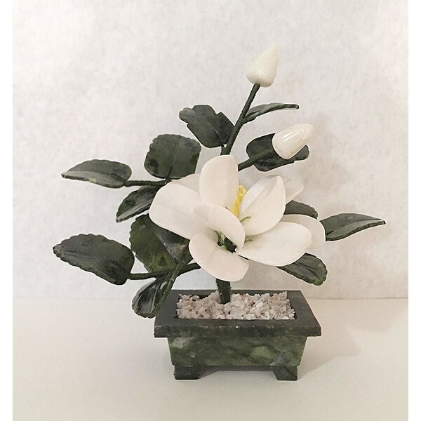 Shop 1 Pc Of Handcrafted Jade And Glass Flower Bonsai Tea Tree And White Flower Basket Overstock 27727746