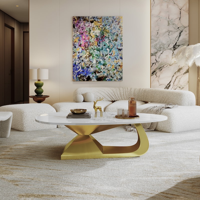 Modern Sintered Stone Coffee Table Stylish Coffee Table Living Room Centerpiece with Base, for Living Rooms